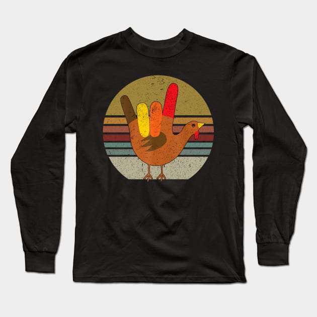 Peace Sign Turkey Hand Cool Thanksgiving Hippie Men Women Long Sleeve T-Shirt by The Design Catalyst